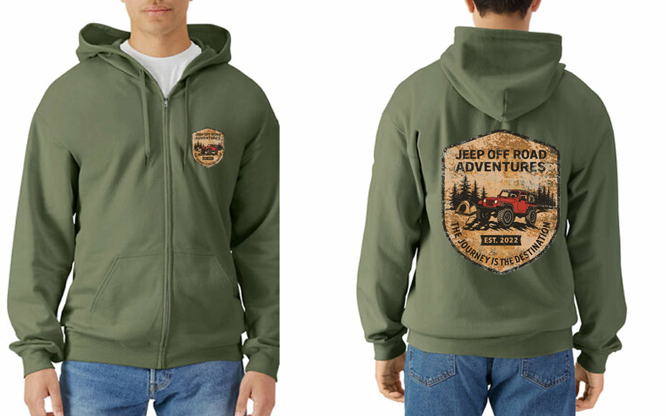 Jeep Off Road Adventures Full Zip Up Hoodie